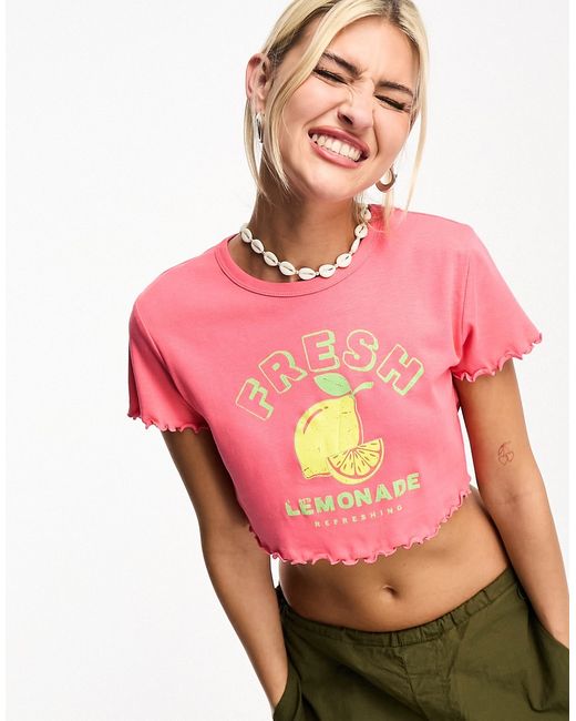Noisy May lettuce edge cropped t-shirt with lemon print in