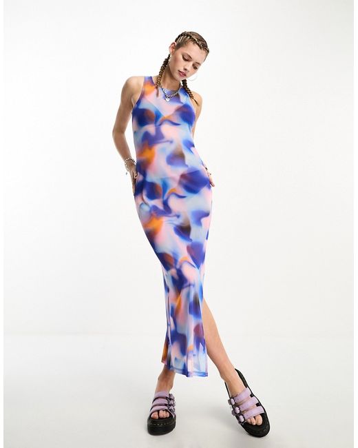Noisy May mesh maxi dress with side slit in multi tie dye-