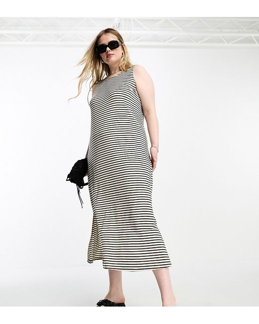Vero Moda Curve sleeveless maxi dress in mono stripe-