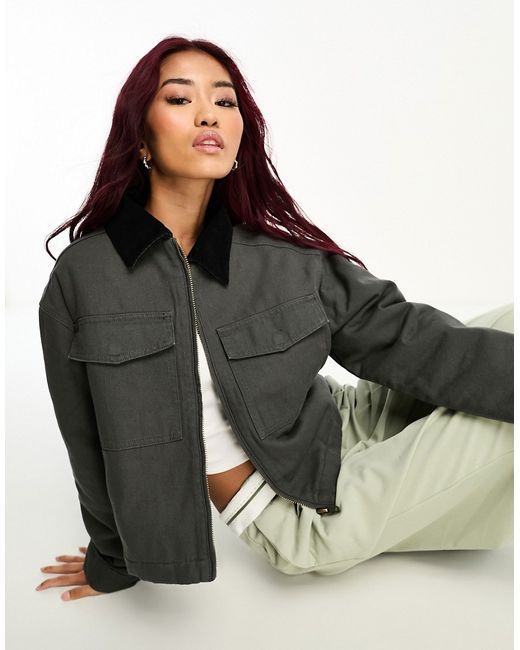 Asos Design cropped canvas jacket in charcoal-