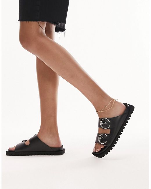 TopShop Prince leather flat sandals with buckles in