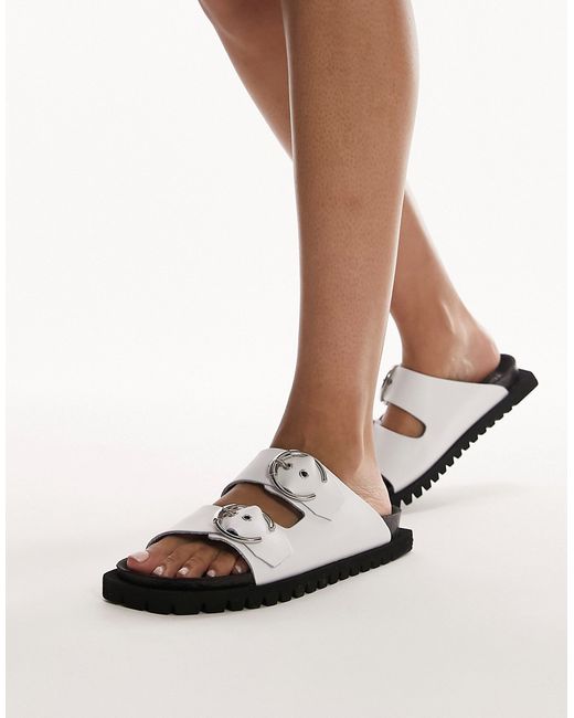 TopShop Prince leather flat sandals with buckles in