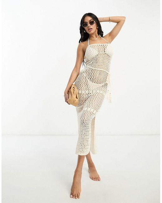 Flook premium bandeau crochet maxi beach summer dress in ivory-
