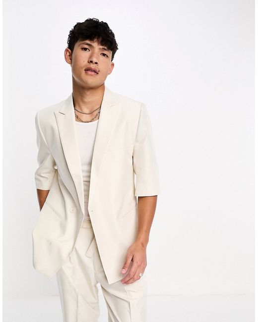Sixth June oversized short sleeve suit jacket in cream-