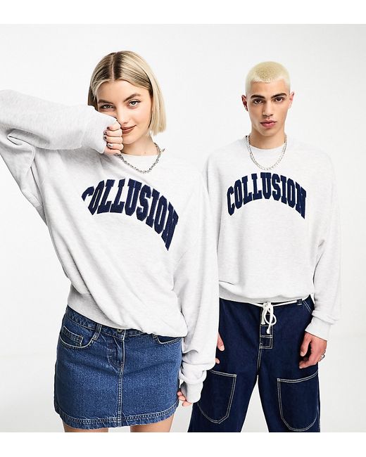 Collusion varsity embroidered sweatshirt in heather