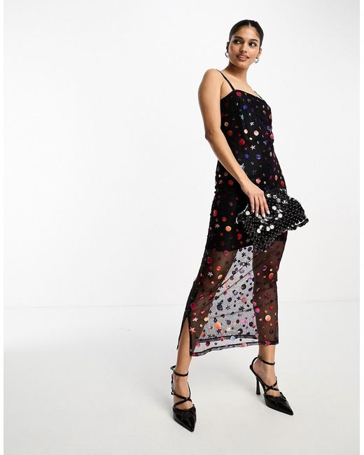 Never Fully Dressed metallic space print midaxi dress in