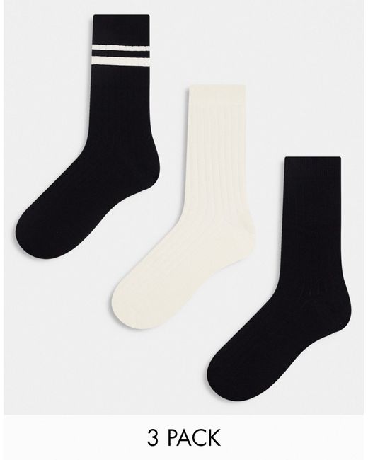 Asos Design 3 pack ribbed stripe ankle socks in and ecru