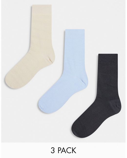 Asos Design 3 pack fine rib socks in stone light blue and black-