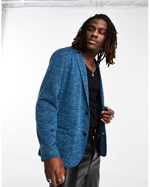 Asos Design slim unlined blazer in blue-