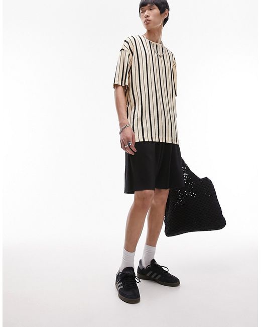 Topman oversized t-shirt with vertical textured stripe in ecru-
