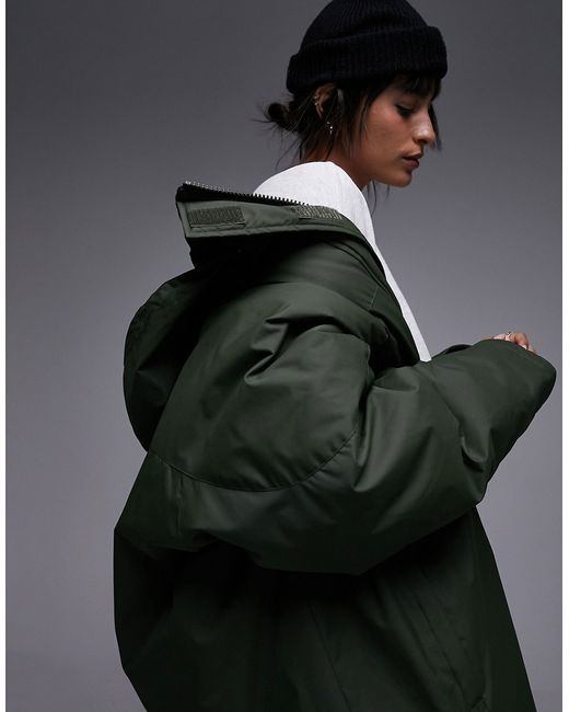 TopShop hooded parker jacket in khaki-