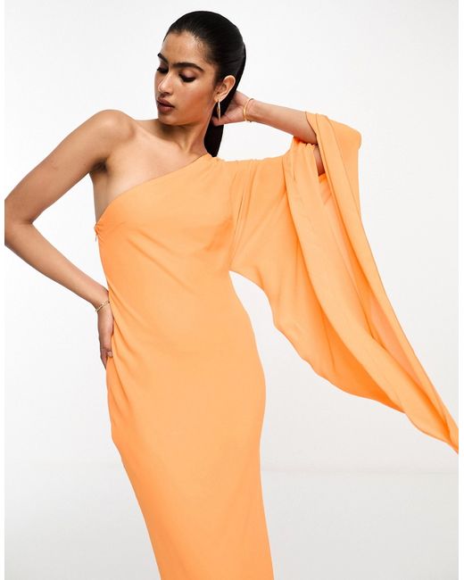 Asos Design one shoulder exaggerated sleeve maxi dress in bright