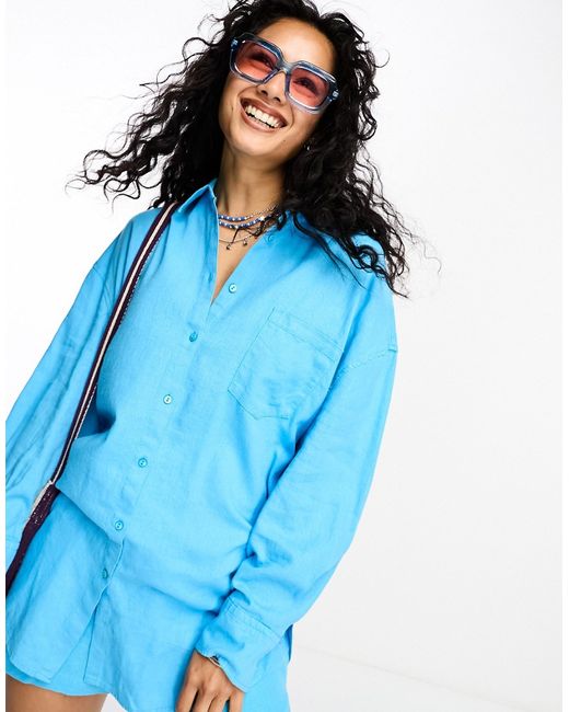 Only linen blend oversized shirt in bright part of a set