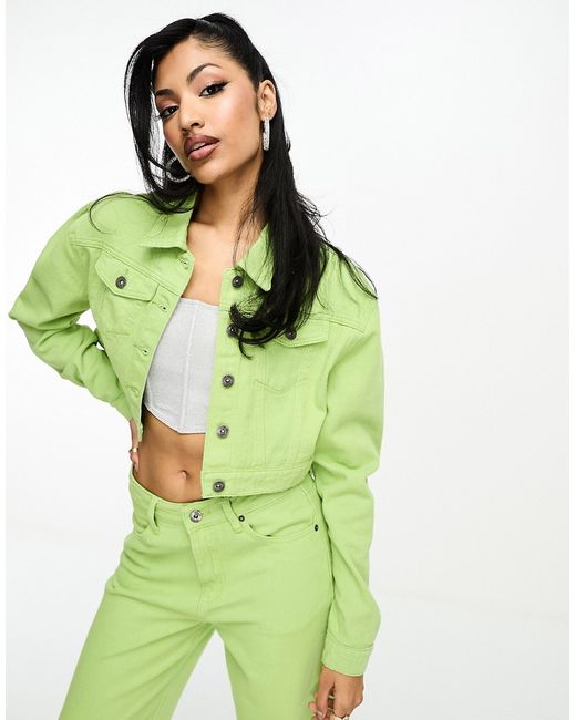 Fae boxy denim jacket in lime part of a set