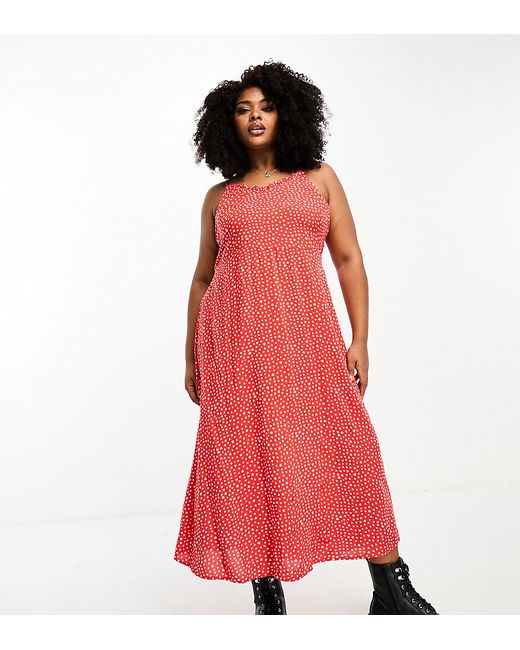 Pieces Plus Pieces Curve maxi slip dress in red heart print-