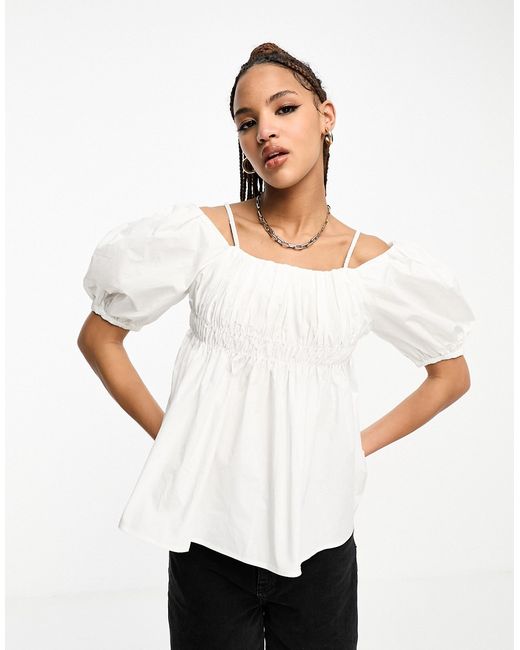 Urban Revivo off shoulder puff sleeve blouse in