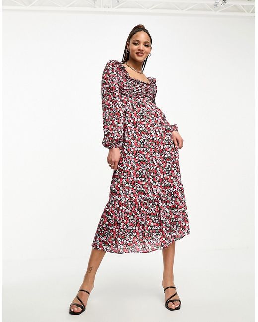 The Frolic disty floral shirred bust boho maxi dress in