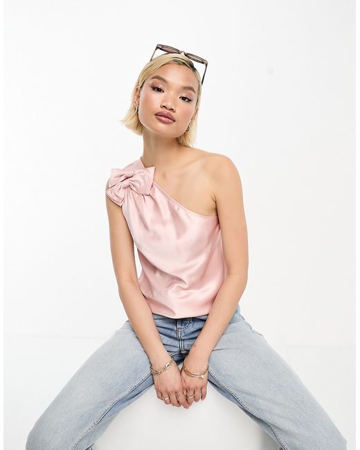 Other Stories satin one shoulder top with bow detail in