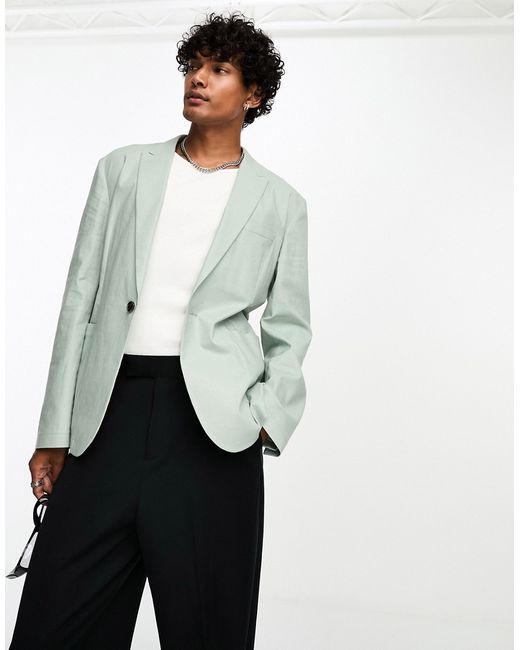 Asos Design skinny linen-mix suit jacket in sage-