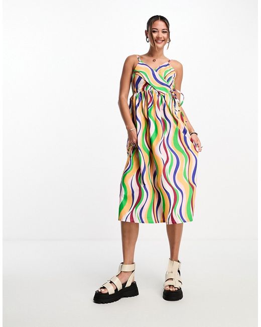 Native Youth wrap cami midi dress with tie detail in wave