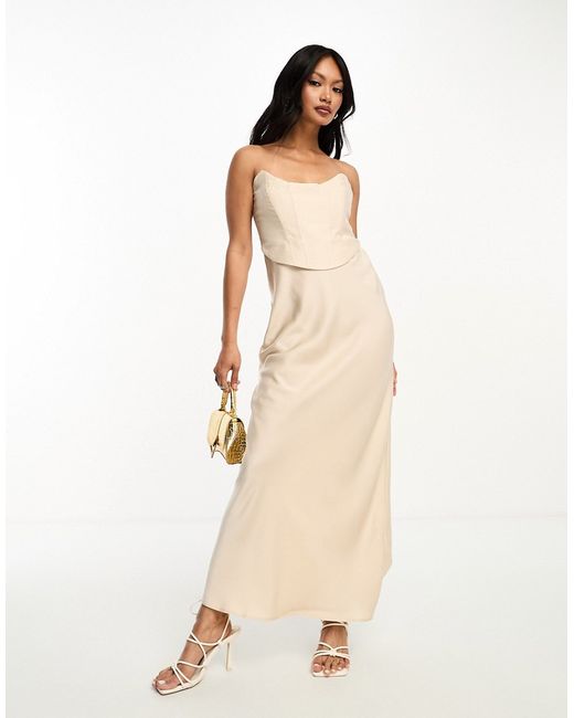 Asos Design bandeau contrast fabric slip maxi dress with corset detail in