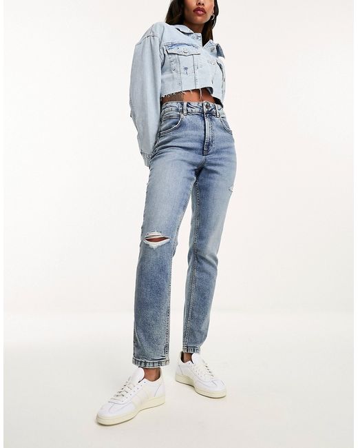Asos Design slim mom jeans in mid with rip