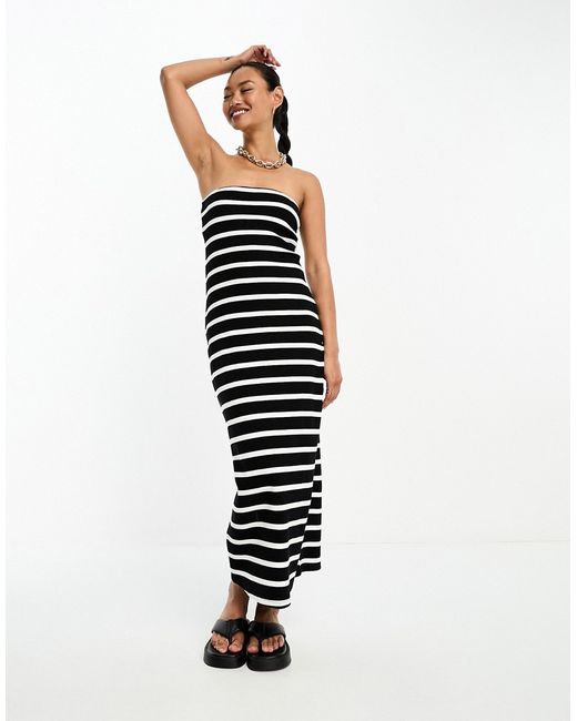 Asos Design bandeau body-conscious midi dress in mono stripe-