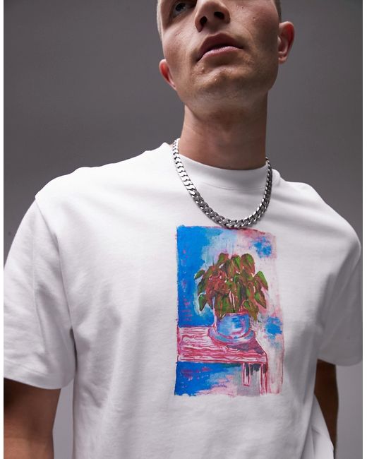 Topman premium oversized fit t-shirt with painted plants print in