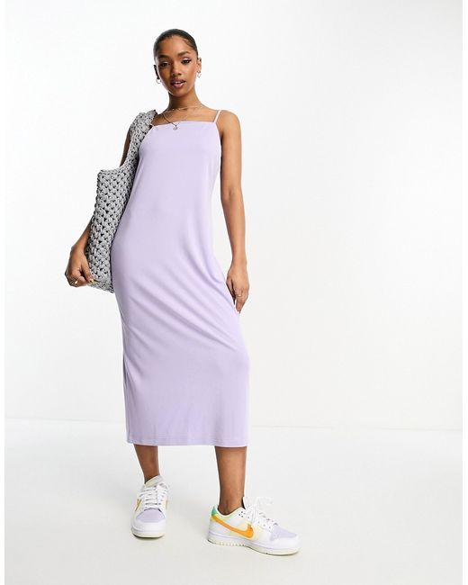 Monki super soft square neck cami midi dress in lilac-