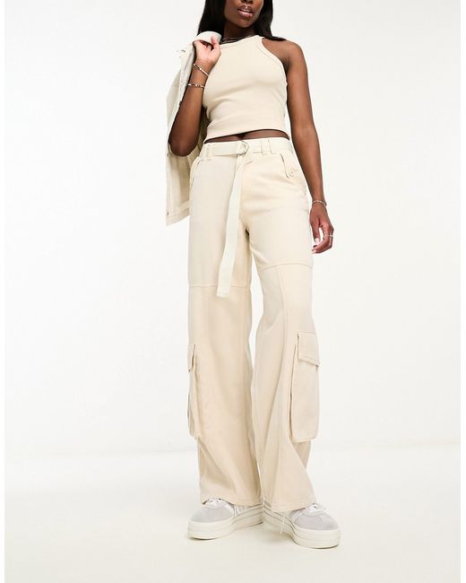 Asos Design soft oversized cargo pants with belt in ecru-