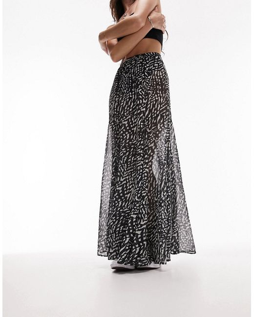 TopShop printed sheer maxi skirt in monochrome-