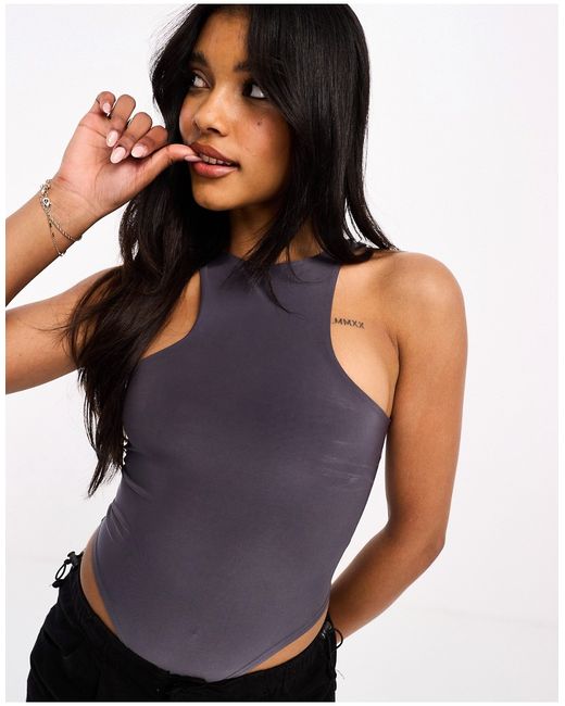 Fashionkilla sculpted racer bodysuit in charcoal