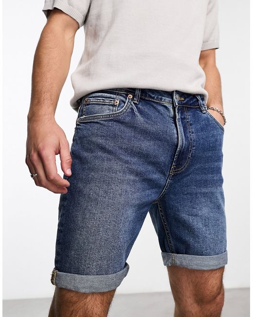 Pull & Bear slim denim shorts in dark