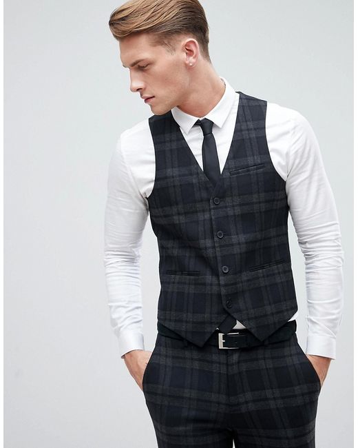 Only & Sons Skinny Suit vest In Check-