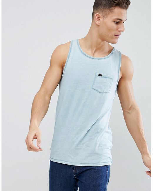 Superdry longline tank in light blue with curved hem-