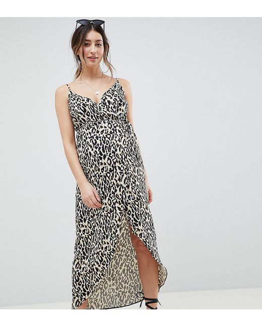 ASOS Maternity DESIGN Maternity cami wrap maxi dress in leopard print-