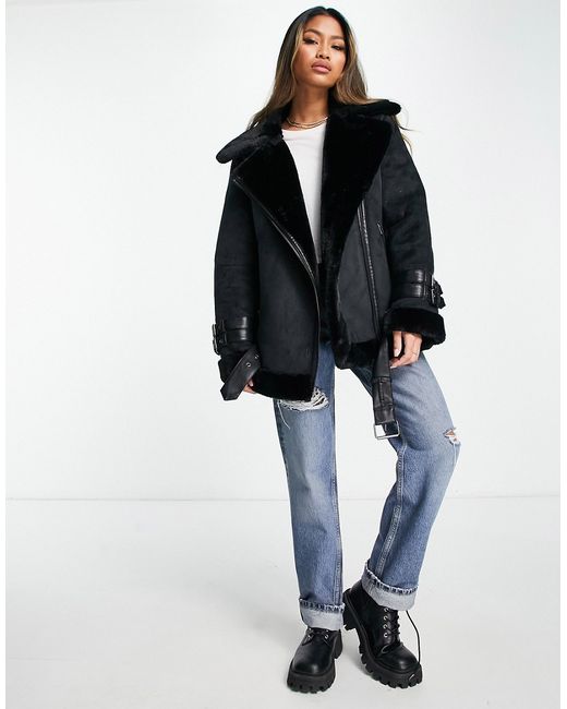 French Connection faux shearling aviator jacket in