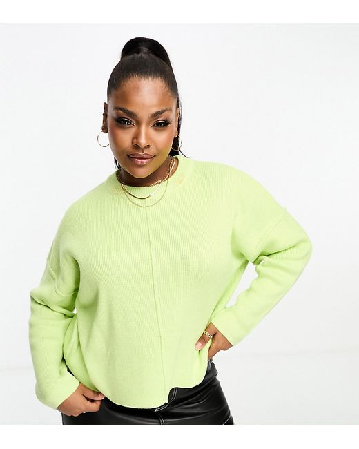 ASOS Curve DESIGN Curve crew neck boxy sweater with seam front in lime-