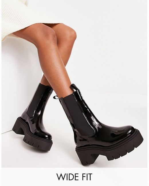 Other Stories patent leather chunky heeled boots in