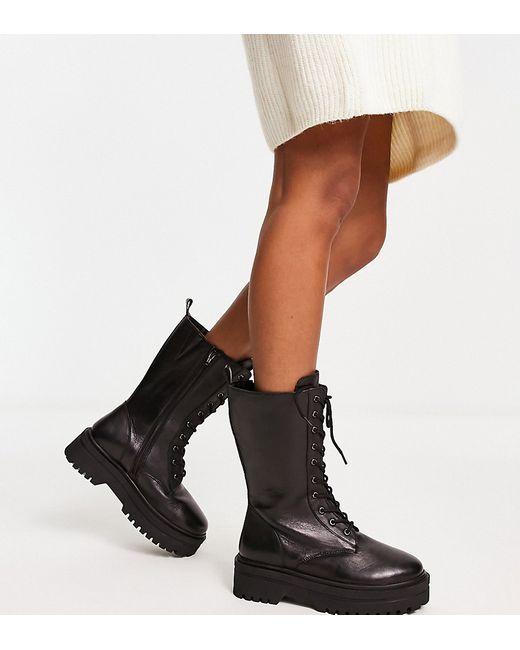 Simply Be Wide Fit faux leather lace up utility ankle boot in