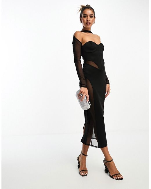 Asos Design long sleeve mesh corset midi dress in