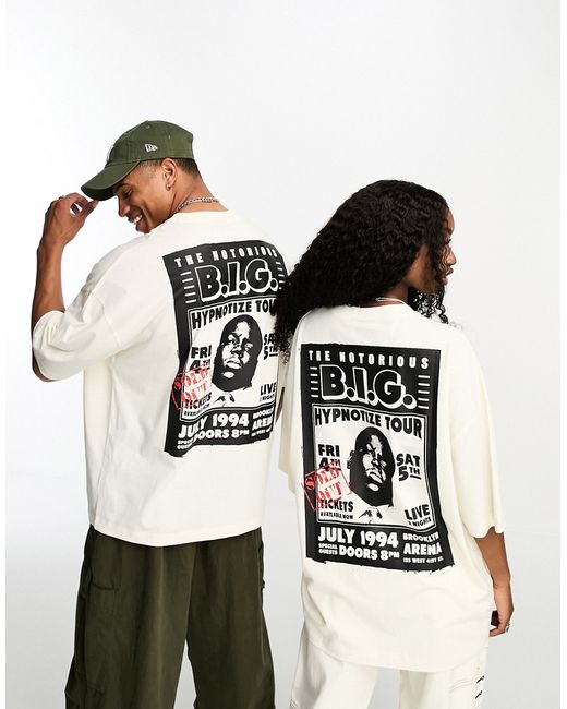 Asos Design oversized T-shirt with Biggie Smalls print in off