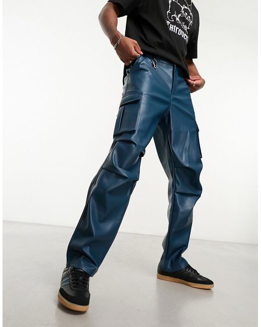 Asos Design baggy leather look cargo pants in