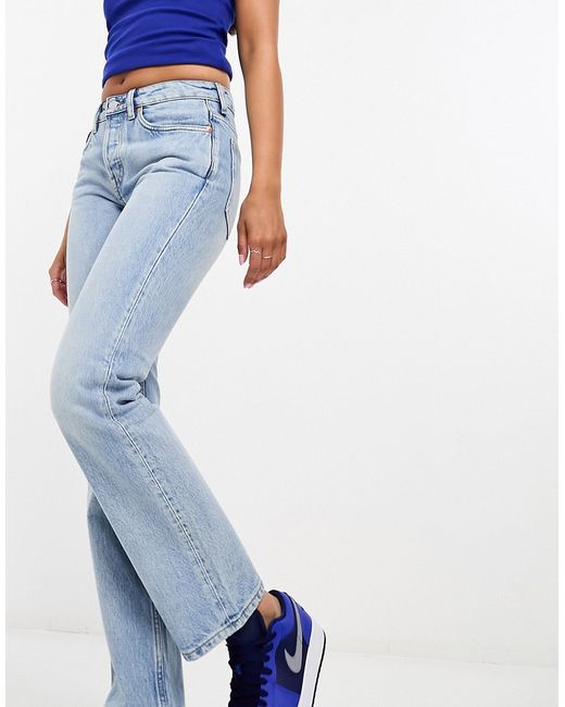 Weekday Pin mid waist regular fit straight leg jeans in delight