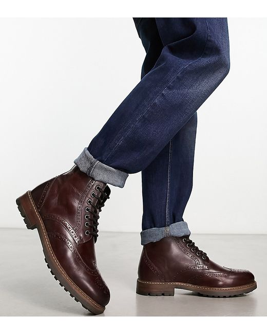 Red Tape wide fit lace up brogue boots in burgundy leather