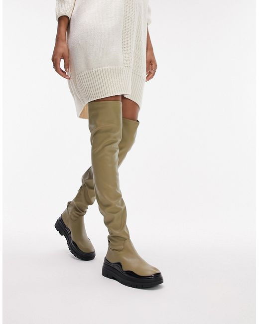 TopShop Martha over the knee stretch in olive-