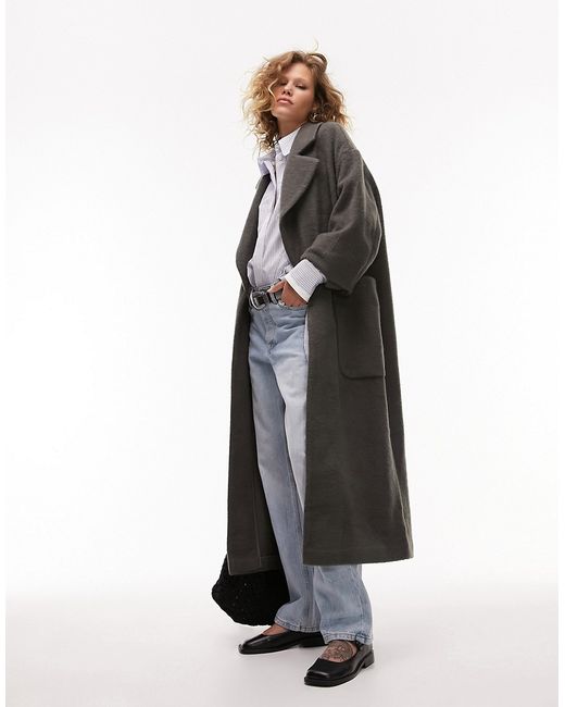 TopShop brushed chuck-on coat with patch pockets in charcoal-