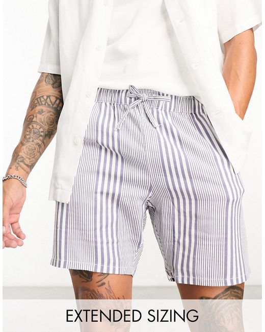 Asos Design slim linen shorts in mid length stripe print-