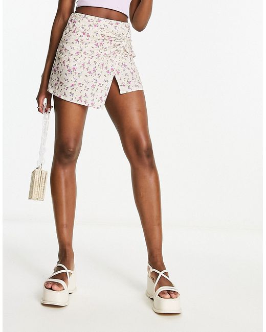 Asos Design jersey cheesecloth twist front skort in ditsy floral-