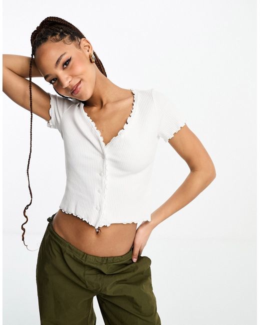 Monki frill edge button front top in